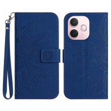 (Sapphire, Multicolor) Leather Wallet Phone Cover with Sunflower Imprint for a Certain Brand's A5 Pro 5G - Red with Wrist Strap