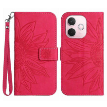 (Rose, Multicolor) Leather Wallet Phone Cover with Sunflower Imprint for a Certain Brand's A5 Pro 5G - Red with Wrist Strap