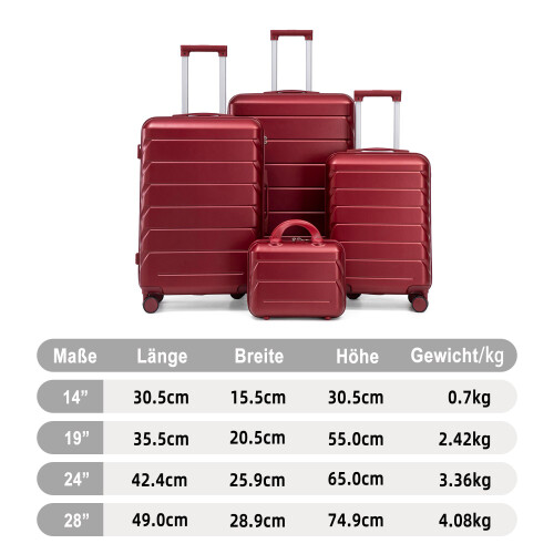 (WINE RED) Set de 4 valises ABS avec cadenas à code et trousse 2