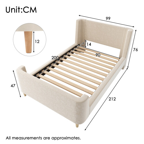 (Beige) Lit enfant forme traîneau avec design décoratif 2