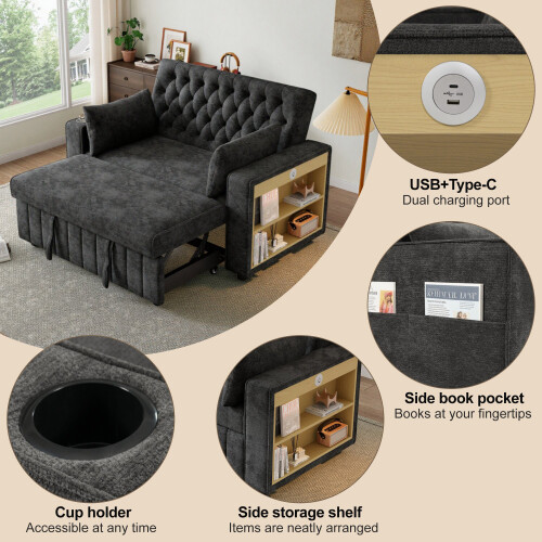(Gray) Canapé-lit multifonction avec rangement, USB et porte-gobelets 2