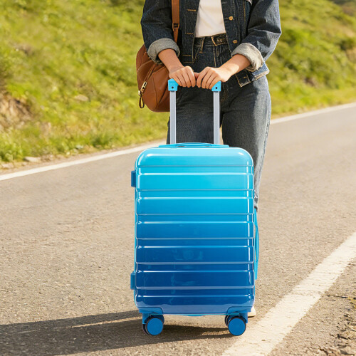 (Blue) Set de 4 valises à roulettes avec cadenas à code et trousse incluse 1