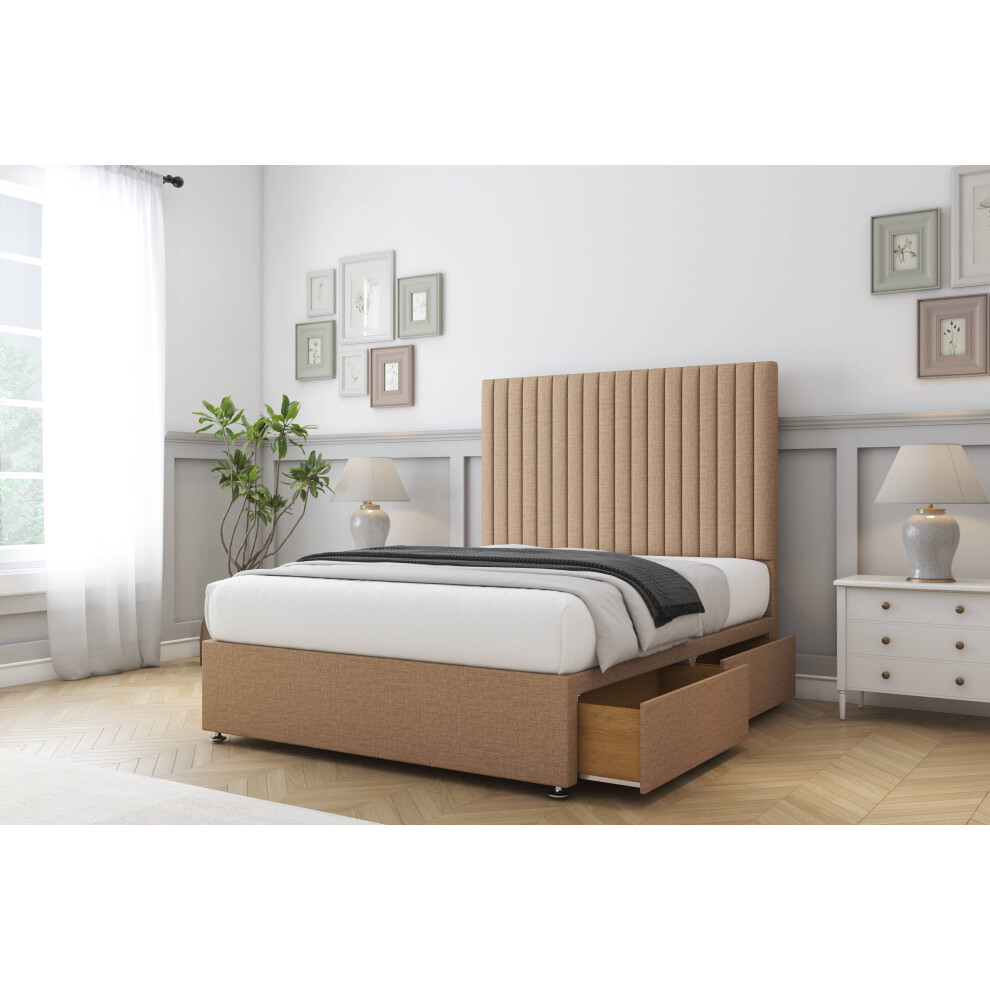 Comfort (4'6 Double, Latte) Denver Dumfries Divan Bed Base 4 Drawers 26" Strutted Headboard