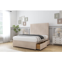 (4' Small Double, Sand) Comfort Denver Naples Divan Bed Base 4 Drawers 54" Floor Standing Headboard