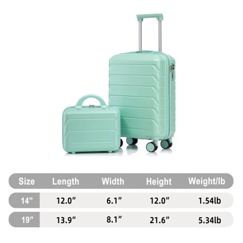 (Mint Green) Set de 2 valises ABS avec cadenas à code et trousse 2