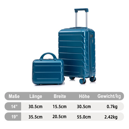(Dark Blue) Set de 2 valises ABS avec cadenas à code et trousse 2