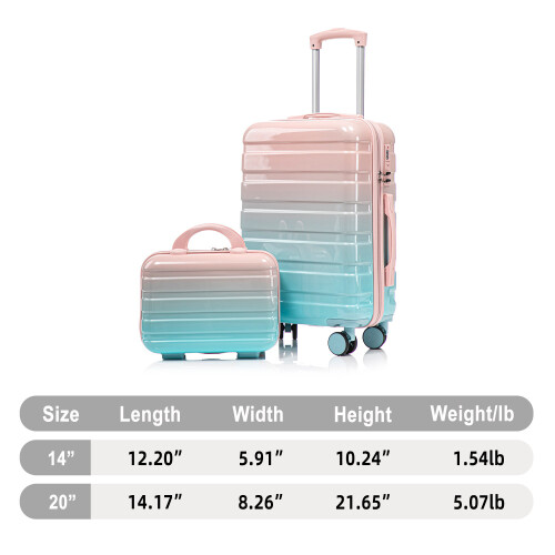 (Pink) Set de 2 valises à roulettes avec cadenas à code et trousse cosmétique 2
