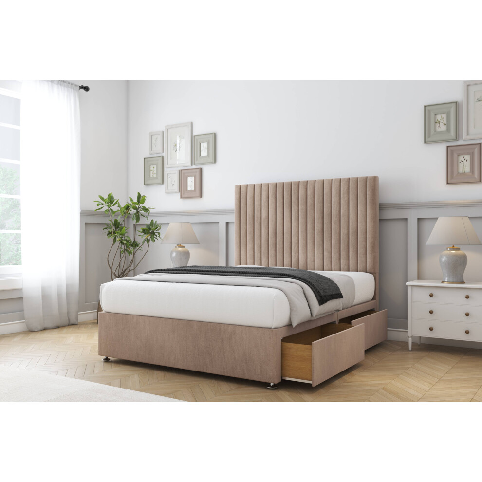 Comfort (2'6 Small Single, Mink) Denver Naples Divan Bed Base 2 Drawers Same Side 54" Floor Standing Headboard
