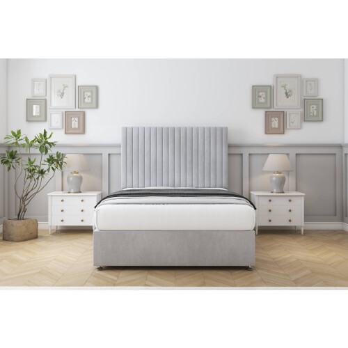 Comfort (4'6 Double, Sliver) Comfort Denver Naples Divan Bed Base 2 Drawers Same Side 26" Strutted Headboard 2