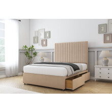 (2'6 Small Single, Pebble) Comfort Denver Plush Divan Bed Base 2 Drawers Same Side 54" Floor Standing Headboard