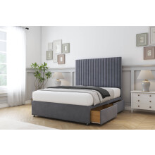 (6' Super King, Steel) Comfort Denver Plush Divan Bed Base 2 Drawers Same Side 54" Floor Standing Headboard