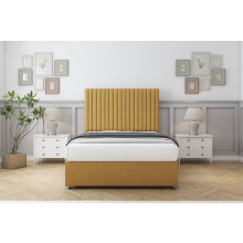 (6' Super King, Mustard) Comfort Denver Plush Divan Bed Base No Drawers 26" Strutted Headboard