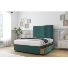 (4'6 Double, Emerald) Comfort Denver Plush Divan Bed Base 2 Drawers Same Side 54" Floor Standing Headboard