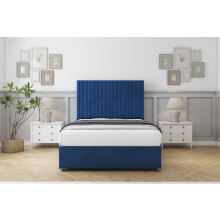 (4' Small Double, Navy) Comfort Denver Plush Divan Bed Base No Drawers 54" Floor Standing Headboard
