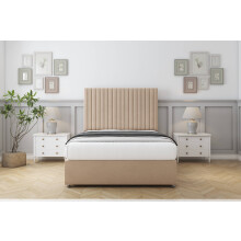 (4'6 Double, Pebble) Comfort Denver Plush Divan Bed Base 2 Drawers Same Side 26" Strutted Headboard