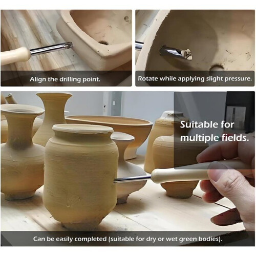 Pottery Tools 7 Pcs Pack,Cotton Linen, Trimming Tools, 4 Pack Stainless Steel Circular Clay Hole Cutters, Centering Tool