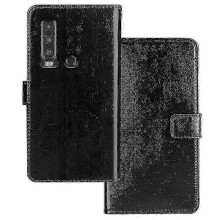 (Black) Leather protective cover for Cat S75 5G with ID window and photo holder