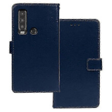 (Blue) Leather protective cover for Cat S75 5G with ID window and photo holder