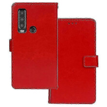 (Red) Leather protective cover for Cat S75 5G with ID window and photo holder