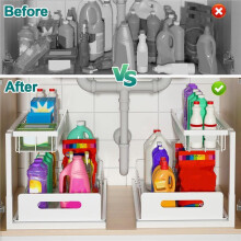 2 Tier Under Sink and Storage, Under Sink Organizer, Slide Out Pull Out Cabinet Organizer Shelf, Metal Sliding Drawer