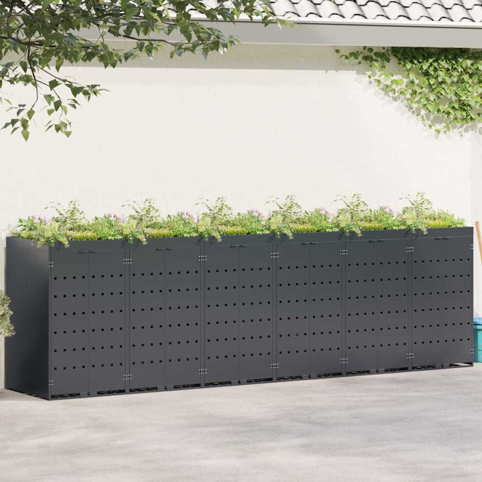 VIDAXL 6 Wheelie Bin Storage Shed - Steel - Grey - Size 6 - Image 2