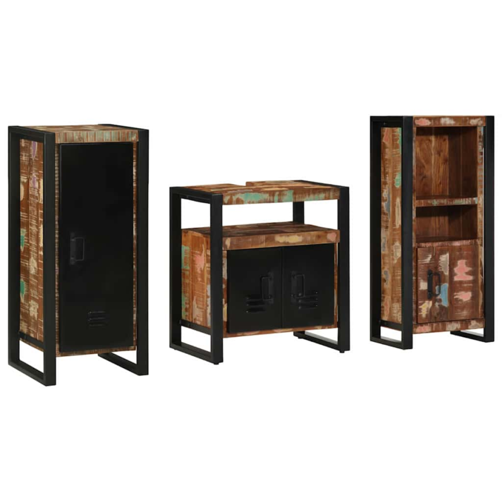 Vidaxl Bathroom Furniture Set With Drawer 3 Pcs Solid Reclaim Wood
