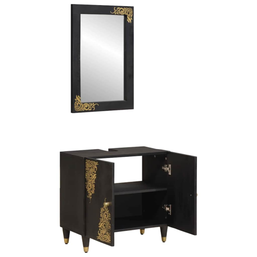 VidaXL vidaXL Bathroom Cabinet Set Wall-mounted 2 pcs Black Solid Mango Wood 1