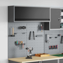 vidaXL Tool Cabinet Set with Shelf 3 pcs Black Powder-Coated Steel