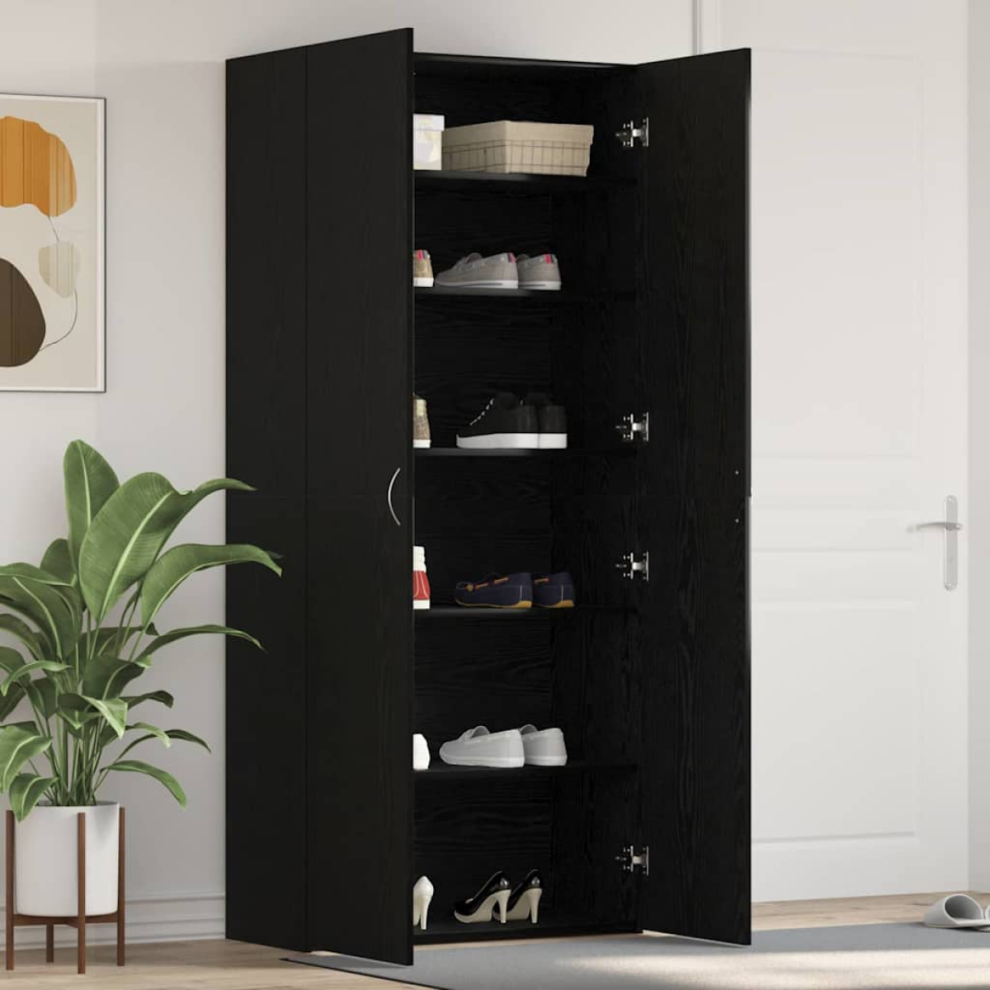 VIDAXL Tall Shoe Cabinet, 80 x 35.5 x 180 cm Engineered Wood Storage Organiser in Black for Hallways and Entrances - Image 2