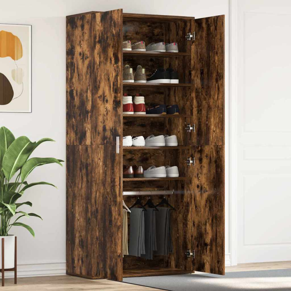 VIDAXL Shoe Cabinet in Smoked Oak Engineered Wood 80 x 39 x 178 cm - Image 2