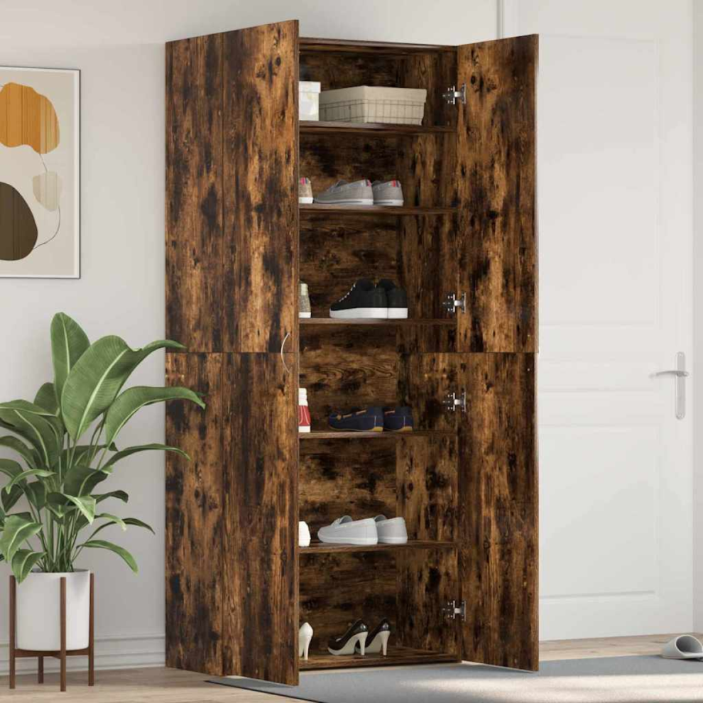 Vidaxl Shoe Cabinet 80 X 35.5 X 180 Cm Engineered Wood Multicolour, Brown - Image 2