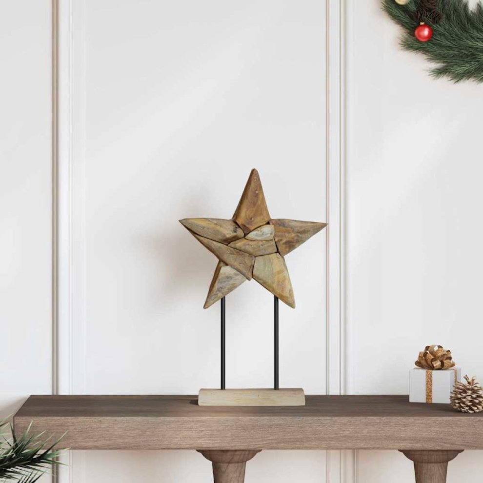 Vidaxl Christmas Star Brown 31 X 15 X 46 Cm Solid Teak Wood