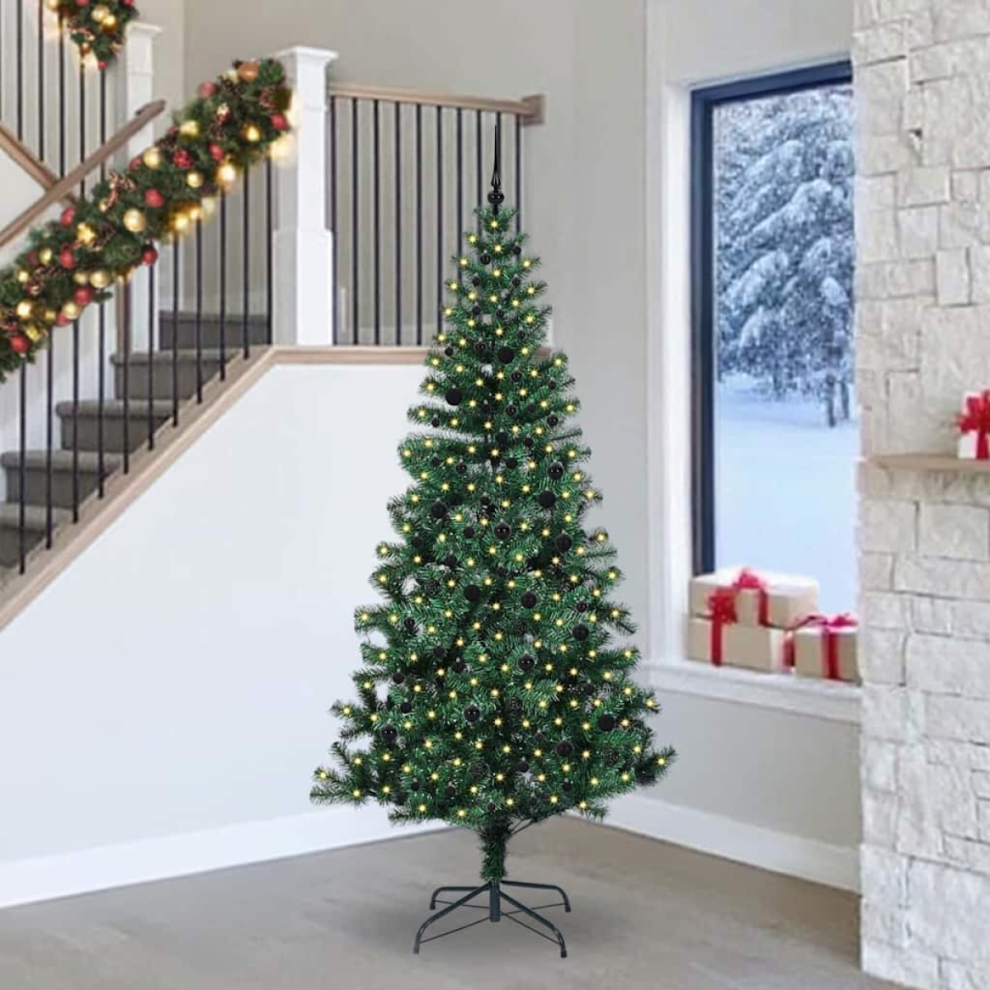 vidaXL Pre-lit Artificial Christmas Tree - 240 cm - Green - PVC and Metal - Image 3