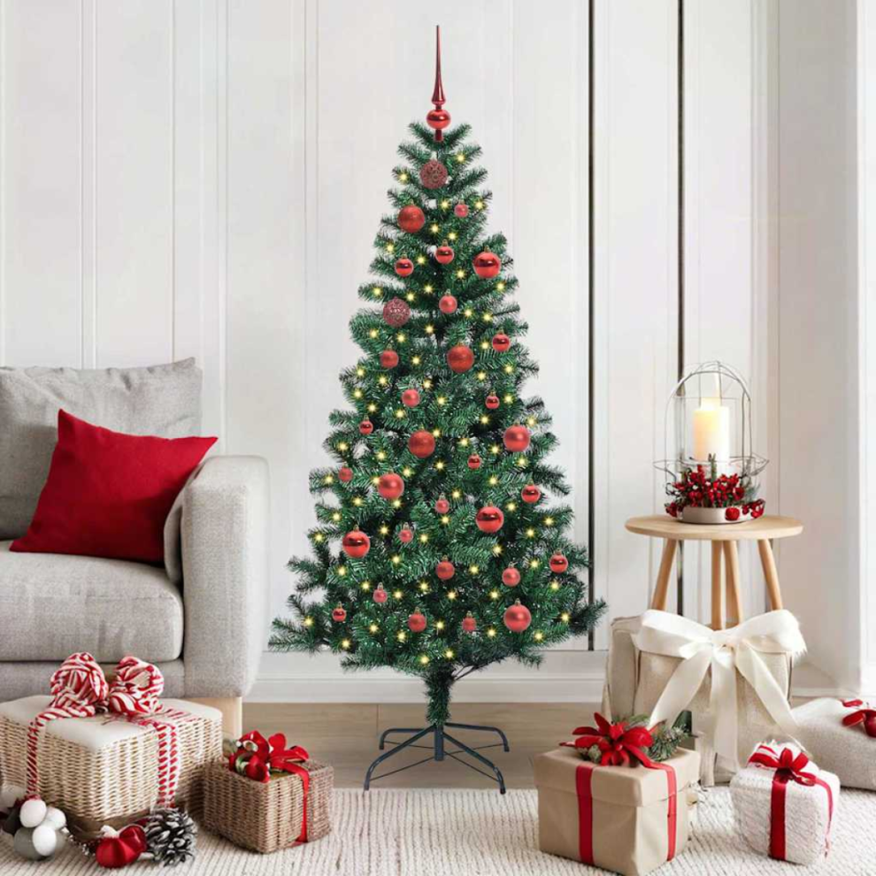 Pre-Lit Baubles Artificial Christmas Tree 5Ft Red/Green Vidaxl - Image 3