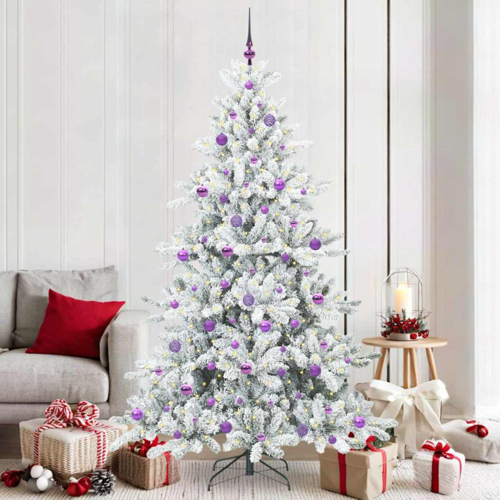 vidaXL Hinged Artificial Christmas Tree with 300 LEDs - 210 cm - Green - PVC - Image 2