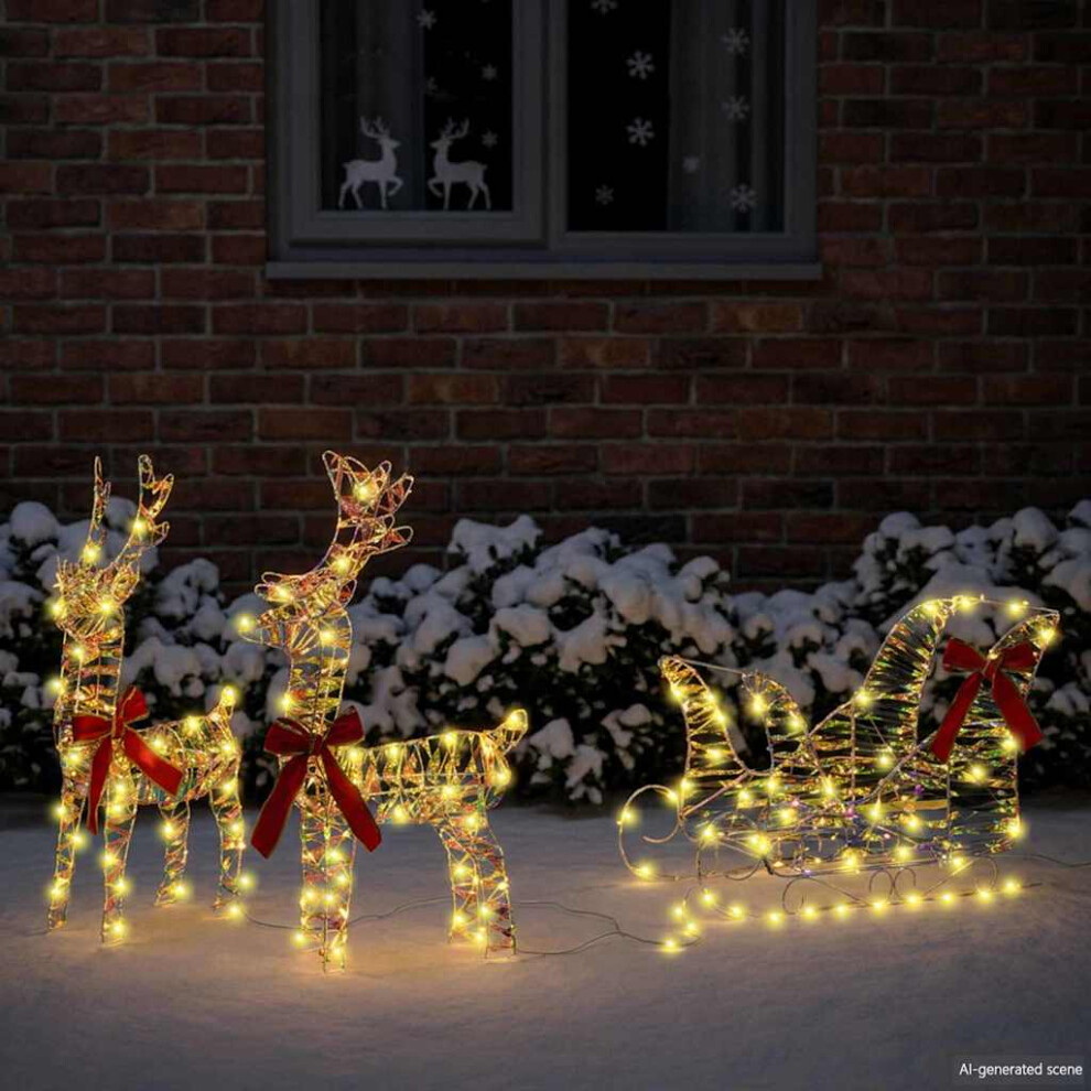 Vidaxl Reindeer Pull Sleigh Warm White 30 X 12 X 54.5 Cm Pet