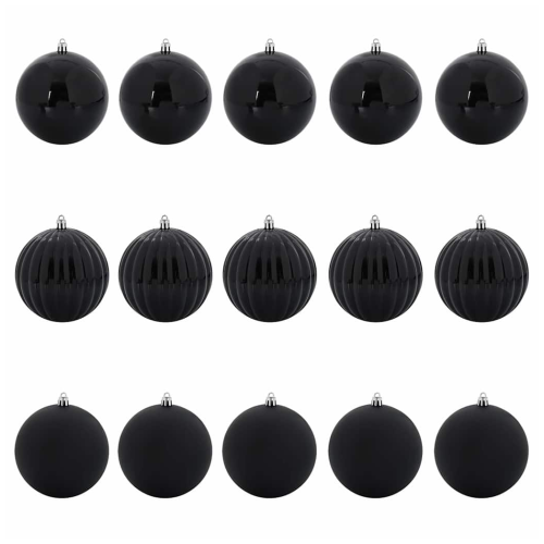 VidaXL vidaXL Christmas Bauble Set XL 15 pcs Black Plastic 1