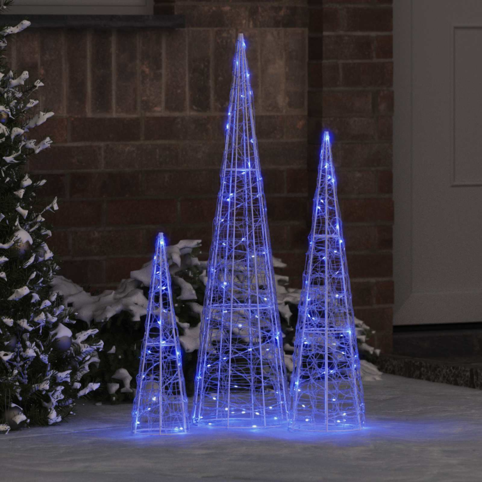 Vidaxl Christmas Tree With 90 Leds 3 Pcs Blue 20 X 20 X 80 Cm Acrylic