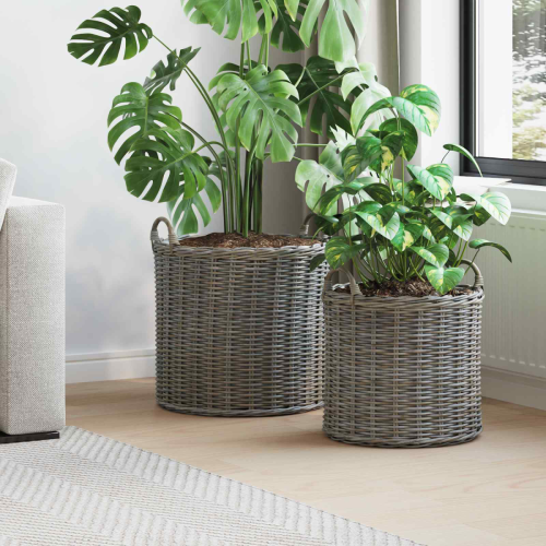 VidaXL vidaXL Planter Basket with Storage 2 pcs Grey Lacak Rattan