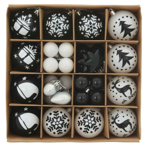 VidaXL vidaXL Christmas Bauble Set 40 pcs Black and White Plastic 2