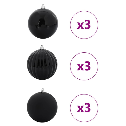 VidaXL vidaXL Christmas Bauble Set XL 9 pcs Black Plastic 2