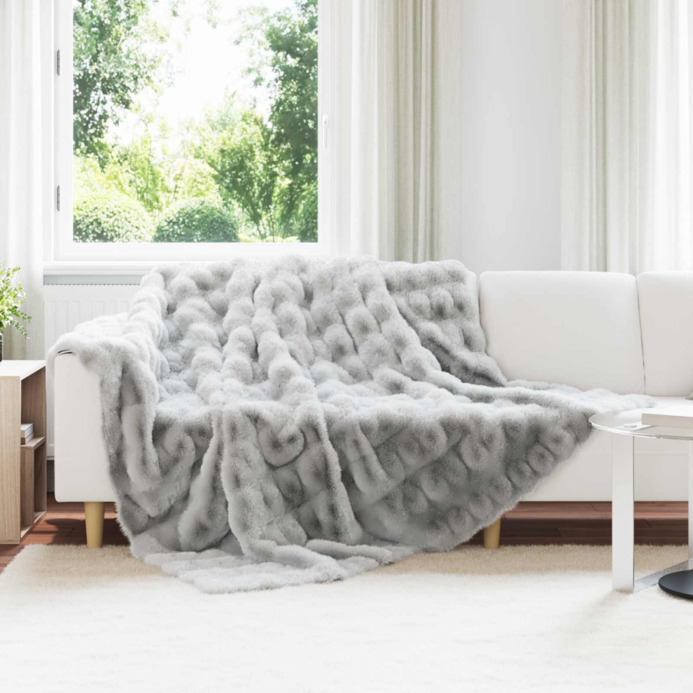 Vidaxl Anti-Slip Faux Rabbit Fur Blanket Olite Grey 240 X 270 Cm