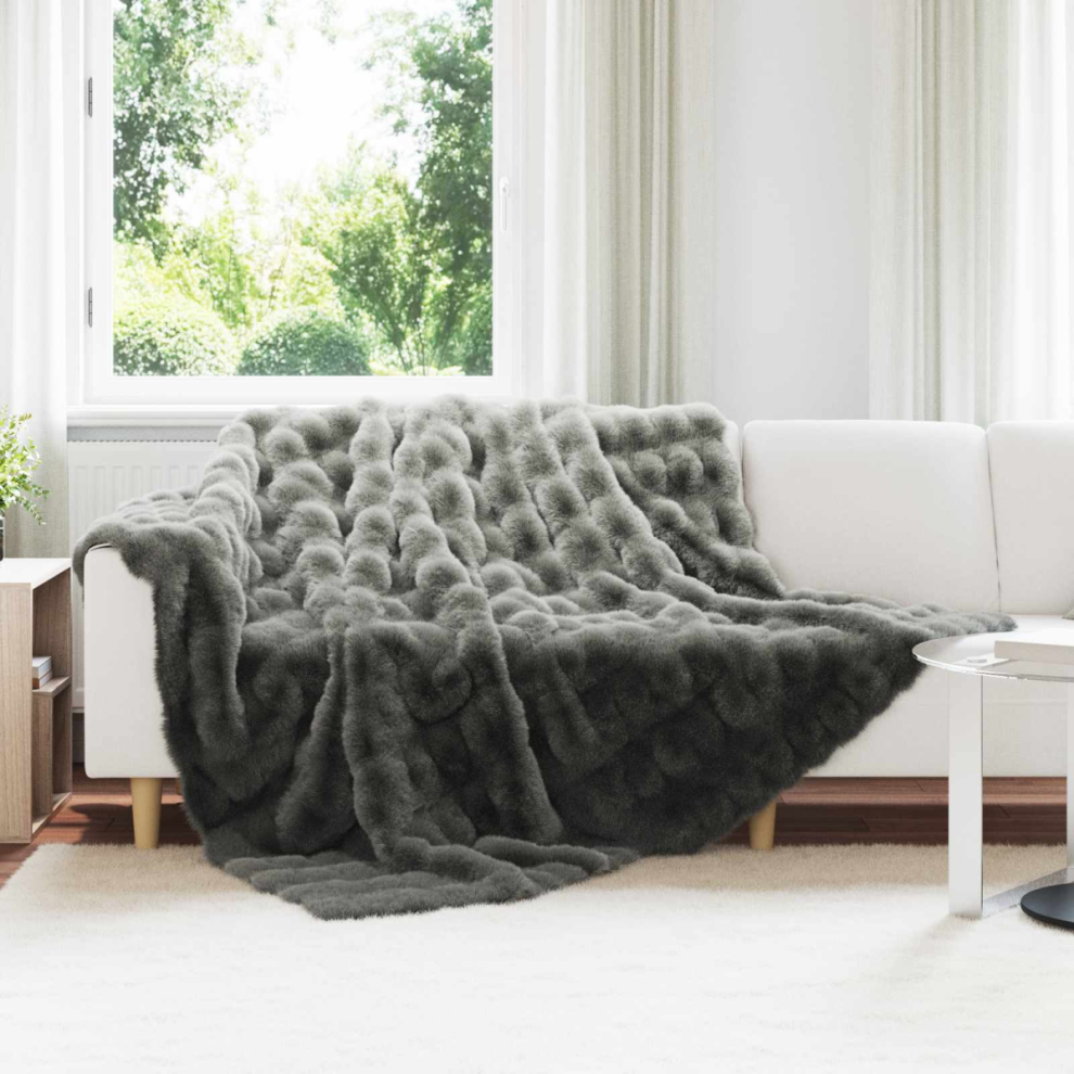 Vidaxl Anti-Slip Faux Rabbit Fur Blanket Olite Dark Grey 220 X 240 Cm