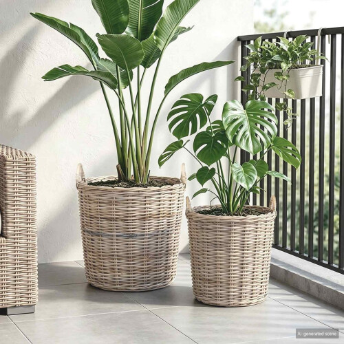 VidaXL vidaXL Planter Basket with Storage 2 pcs Grey Lacak Rattan 2