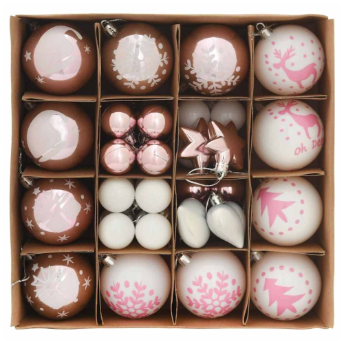 VidaXL vidaXL Christmas Bauble Set 40 pcs White and Pink Plastic 2