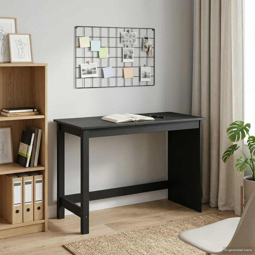 Vidaxl Desk Black 112 X 50 X 75 Cm Solid Pine Wood
