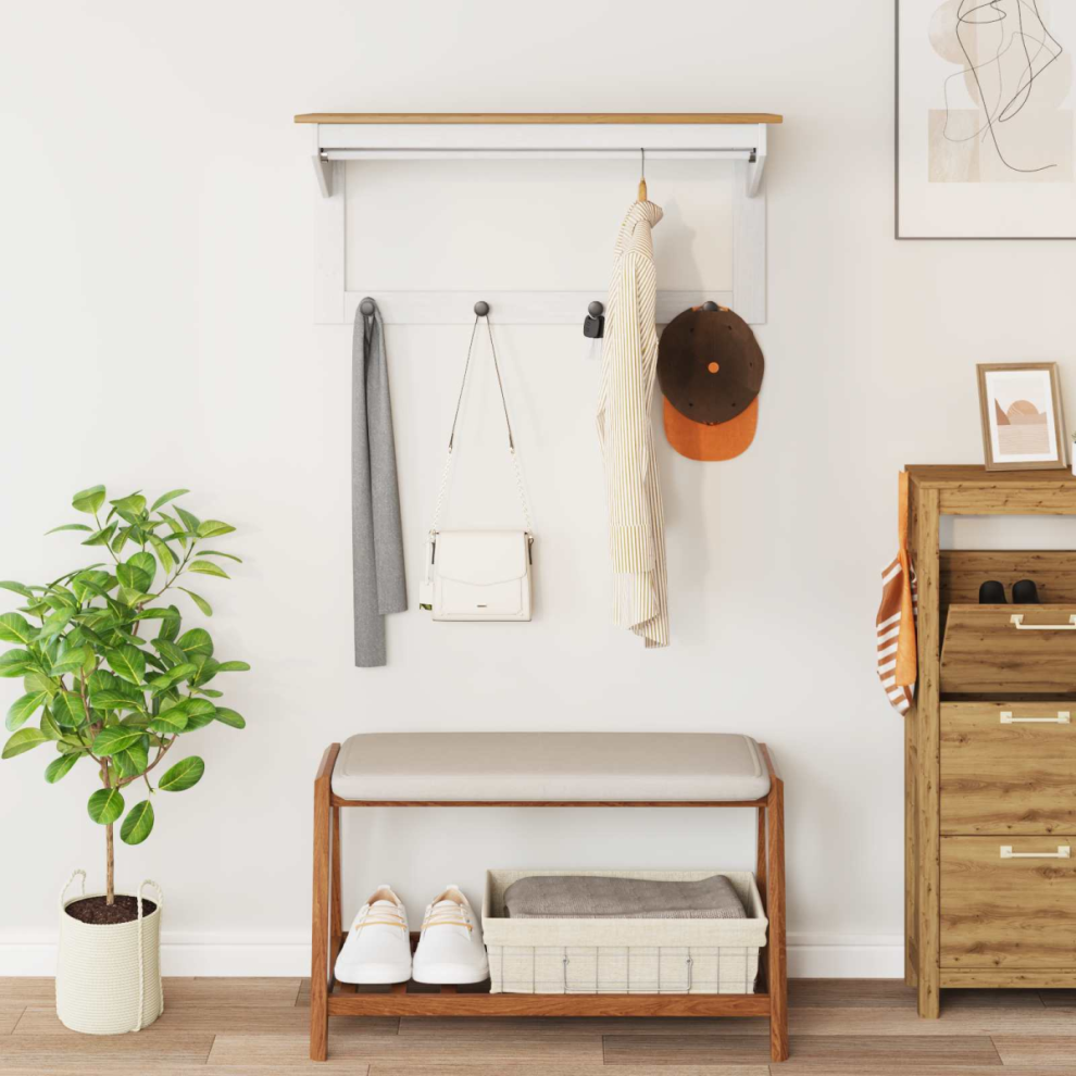 vidaXL - Wall Mounted Coat Rack - Pine - White and Honey Brown - Image 2