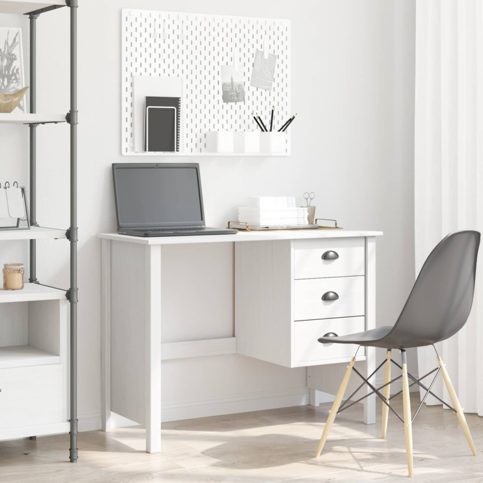 VIDAXL Pine Wood Home Desk White 3 Drawer Compact - Image 2