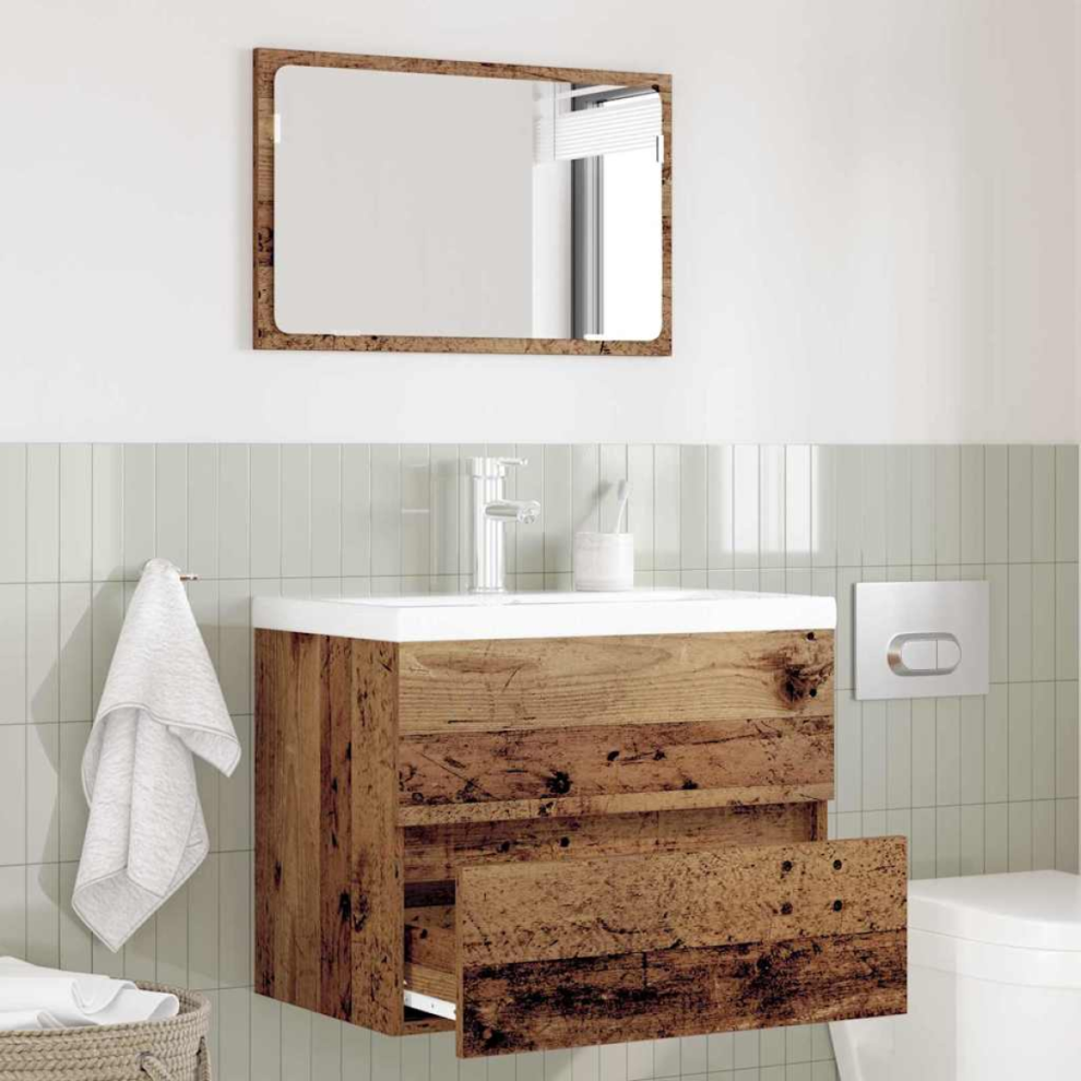 VIDAXL Bathroom Furniture Set Engineered Wood Metal Brown - Image 2