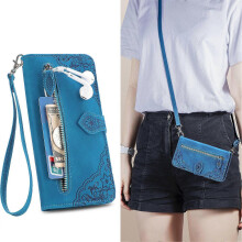 (Blue) Compatible With OnePlus Nord CE 4 Lite Zip Pouch Magnetic Card Holder with Wrist Strap Wallet Pouch for OnePlus Nord CE 4 Lite